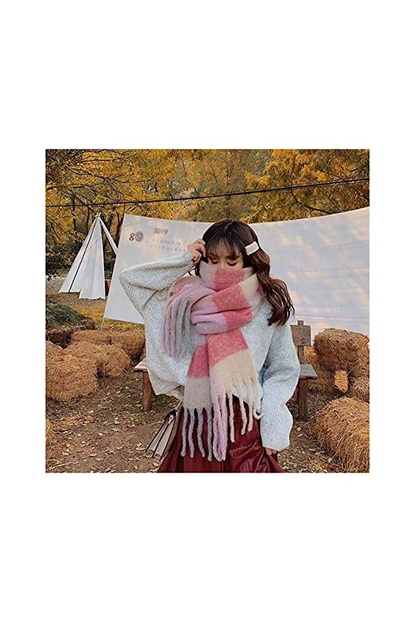 TOMYEUS Écharpes Écharpe de Cachemire rétro Femmes Hiver rayé à Carreaux Noirs Rose Rose Chaude Chaude Pashmina châles Wrap F