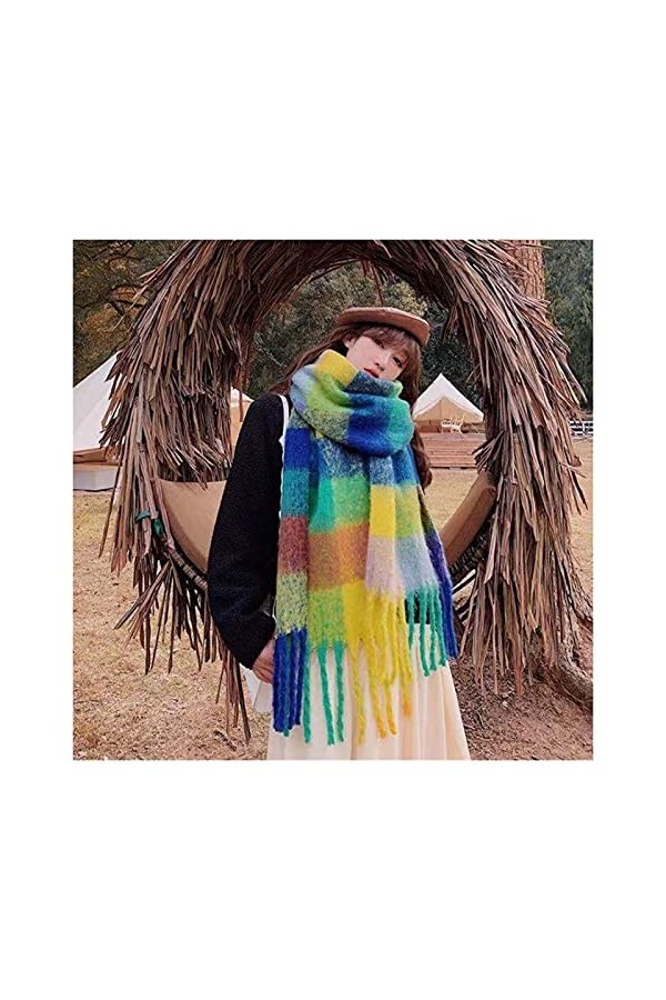 TOMYEUS Écharpes Écharpe de Cachemire rétro Femmes Hiver rayé à Carreaux Noirs Rose Rose Chaude Chaude Pashmina châles Wrap F