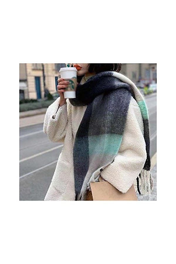 TOMYEUS Écharpes Écharpe de Cachemire rétro Femmes Hiver rayé à Carreaux Noirs Rose Rose Chaude Chaude Pashmina châles Wrap F