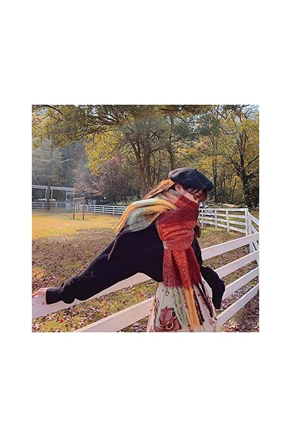 TOMYEUS Écharpes Écharpe de Cachemire rétro Femmes Hiver rayé à Carreaux Noirs Rose Rose Chaude Chaude Pashmina châles Wrap F