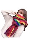 KAYNO Hiver Écharpe Arc-en-ciel hiver femmes écharpe châles et enveloppes longue épaissir Pashmina chaud doux écharpe avec de