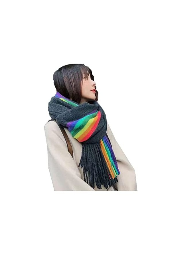 KAYNO Hiver Écharpe Arc-en-ciel hiver femmes écharpe châles et enveloppes longue épaissir Pashmina chaud doux écharpe avec de