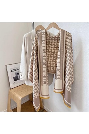 Écharpes Hiver Nouvelle Écharpe Chaude Tricotée pour Femmes Plaid Cou&nbsp;&nbsp;&nbsp;Dame Long Chaud Châle Wraps Jaune Noir 200X65Cm Champ