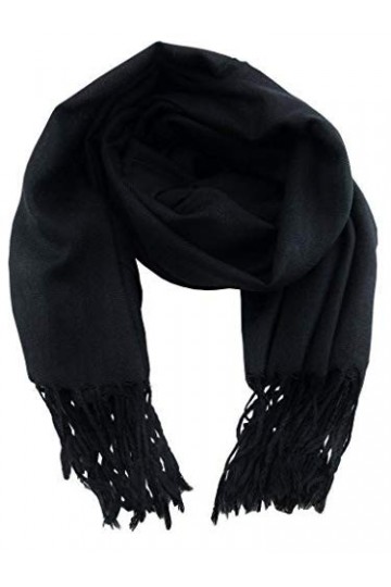 Accessoire Top Tendance Pashmina Châle Echarpe Etole Femme Soyeux et Doux Couleur Unie 198cm x 90cm +20 Couleurs Noir 