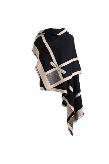 BrillaBenny Écharpe Étole Cape Pashmina Soft Mélange Laine et Cashmere Châle Noir Scarf Wool Foulard Woman Luxury