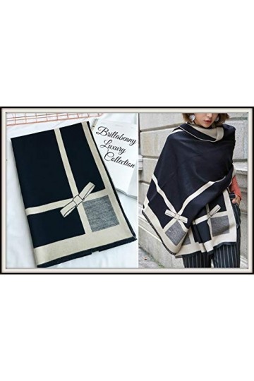 BrillaBenny Écharpe Étole Cape Pashmina Soft Mélange Laine et Cashmere Châle Noir Scarf Wool Foulard Woman Luxury