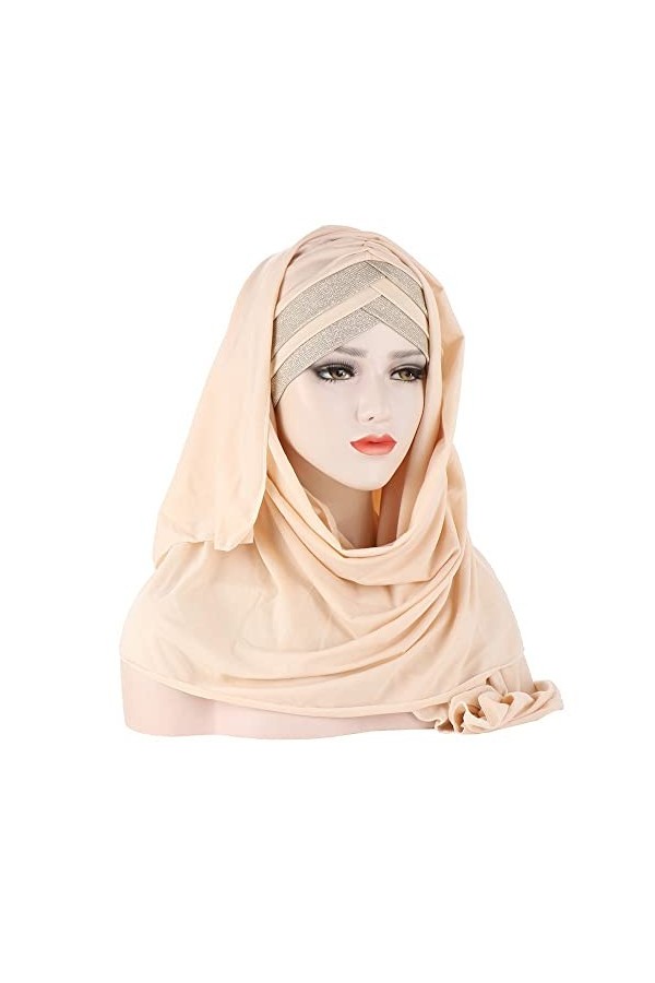 hijab pour femme Paillettes une pièce femmes musulmanes longue écharpe tirer sur prêt à casquette instantanée couvre-chef env