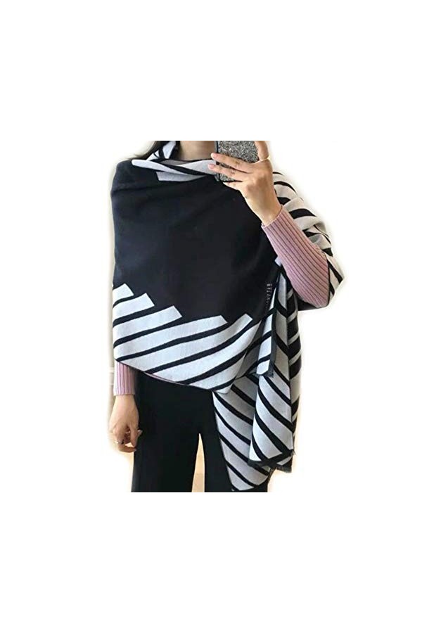 Brillabenny Écharpe Étole Cape Pashmina Fantaisie Rayures Laine et Cachemire Châle Élégant Foulard Cape