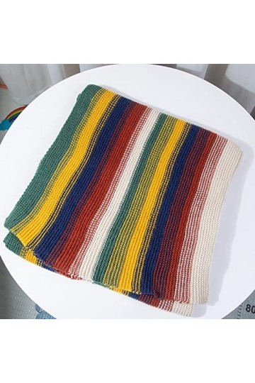 Bywenzai Foulard Écharpe en Cachemire Hiver Femmes Chaud Châle Pashmina Plaid Gland Écharpes Épaissir Mode Arc-en-Ciel Rayure