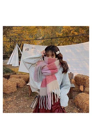 KGDC Echarpe Châle Écharpe de Cachemire rétro Femmes Hiver rayé à Carreaux Noirs Rose Rose Chaude Chaude Pashmina châles Wrap