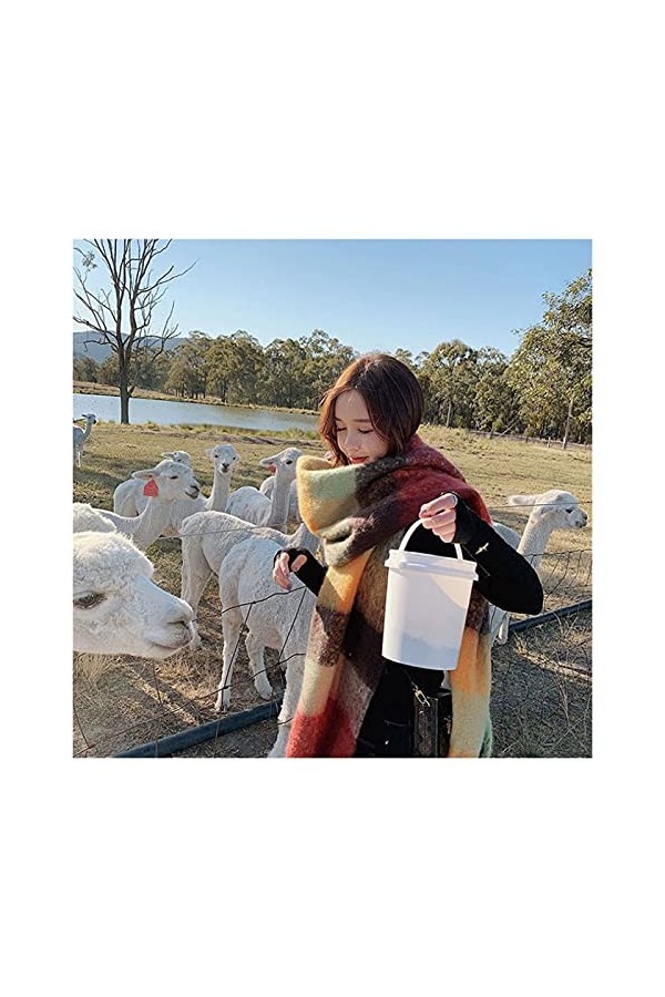 KGDC Echarpe Châle Écharpe de Cachemire rétro Femmes Hiver rayé à Carreaux Noirs Rose Rose Chaude Chaude Pashmina châles Wrap