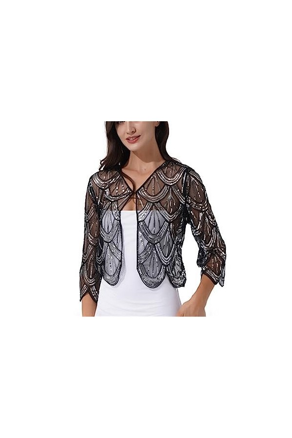 wjnvfioo Châle à paillettes avec perles - Style vintage - Pour robe sans manches, Argent 709, taille unique