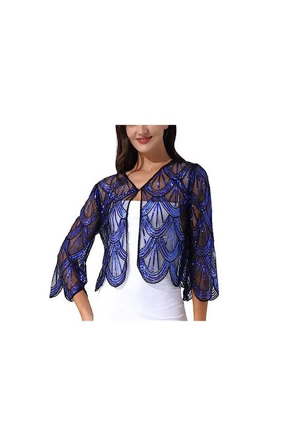 wjnvfioo Châle à paillettes avec perles - Style vintage - Pour robe sans manches, Argent 709, taille unique