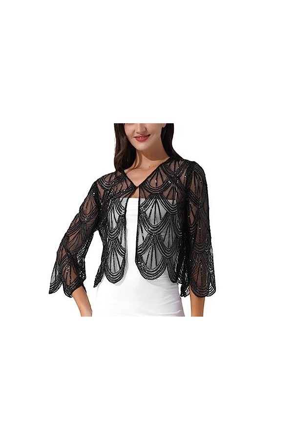 wjnvfioo Châle à paillettes avec perles - Style vintage - Pour robe sans manches, Argent 709, taille unique