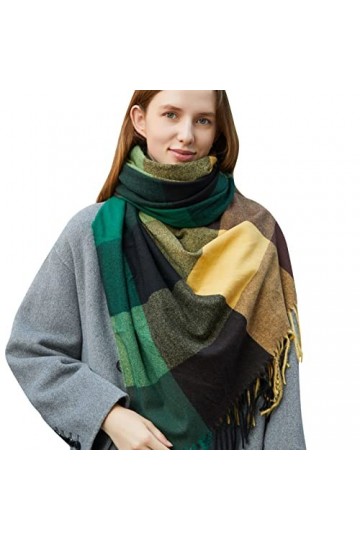 SATUSA Écharpe en laine légère pour femme, grande écharpe Pashmina douce à carreaux, étole en cachemire élégante, châle chaud