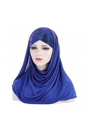 hijab pour femme Paillettes une pièce femmes musulmanes longue écharpe tirer sur prêt à casquette instantanée couvre-chef env