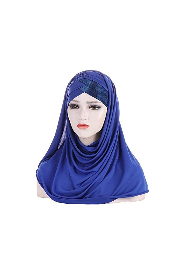 hijab pour femme Paillettes une pièce femmes musulmanes longue écharpe tirer sur prêt à casquette instantanée couvre-chef env