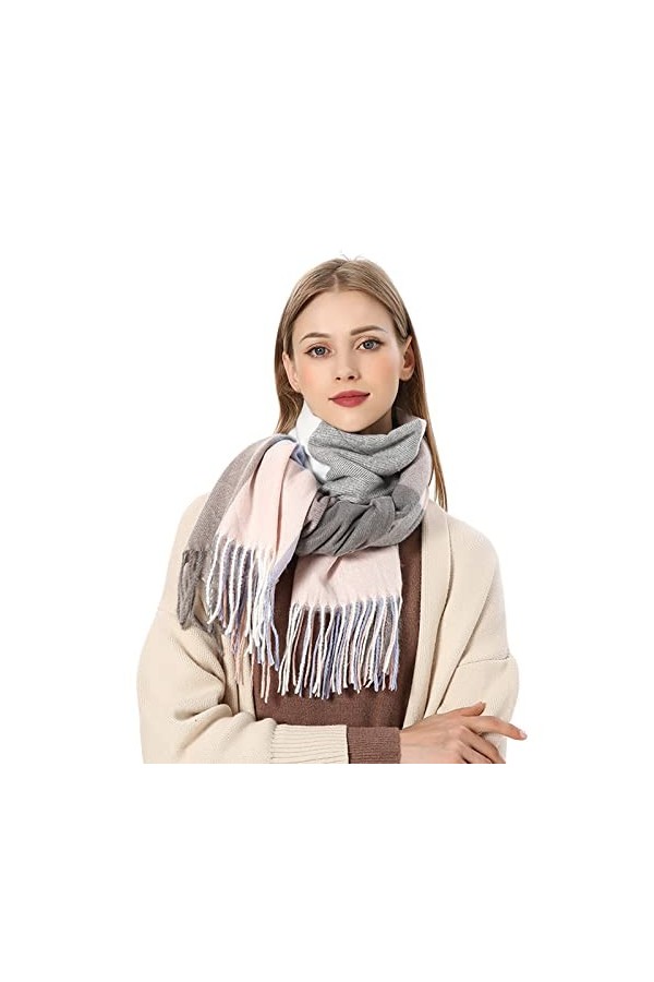 Châle dhiver pour femme - Écharpe élégante en laine - Grande écharpe douce - En cachemire à carreaux - Pashmina chaud et lég