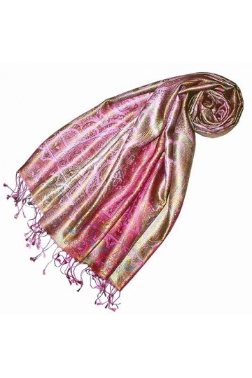 Lorenzo 78655 Cana Écharpe de luxe Pashmina pour femme – Écharpe tissée jacquard 100% soie Motif cachemire Tons pastel