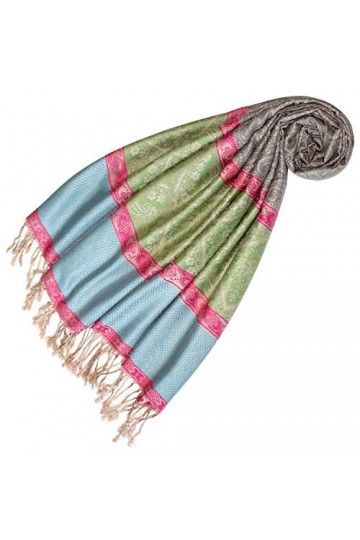 Lorenzo 93334 Cana Pashmina Écharpe jacquard tissée en fibres naturelles Gris/vert/turquoise 70 x 180 cm