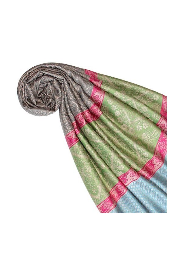 Lorenzo 93334 Cana Pashmina Écharpe jacquard tissée en fibres naturelles Gris/vert/turquoise 70 x 180 cm