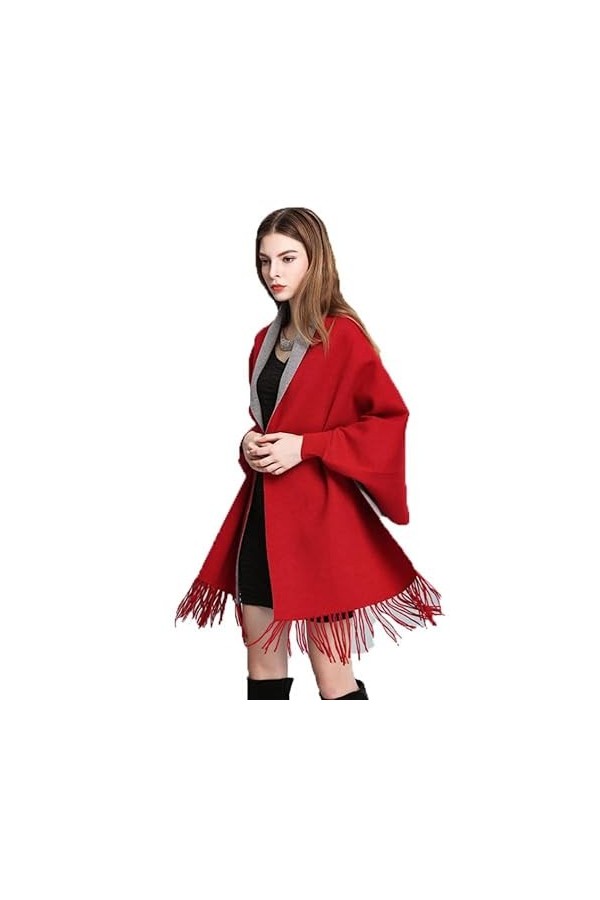 AIRMOOD Écharpe de cardigan de pashmina pour femmes avec manches enveloppe de châle pour couverture de vinaigre,Dark red gray