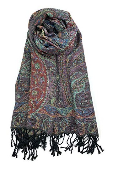 Plum Feathers Écharpe pashmina à motif cachemire ethnique, Tapisserie noire multicolore, taille unique