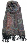 Plum Feathers Écharpe pashmina à motif cachemire ethnique, Tapisserie noire multicolore, taille unique