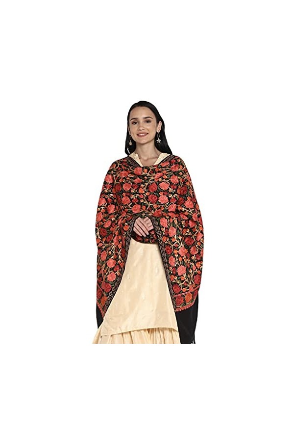 Grande écharpe brodée en fausse laine pashmina pour femme, style indien Kashmiri surdimensionné, marron,