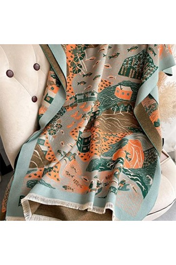 Bywenzai Foulard Conception Imprimé Écharpe en Cachemire Femmes Pashmina Automne Et Hiver Mode Double-Face Épaisse Couverture