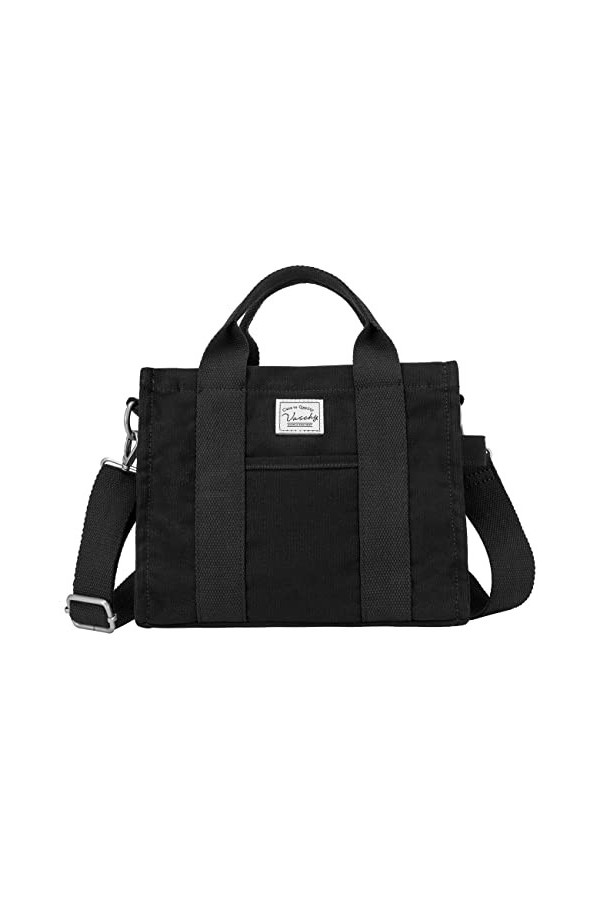 VASCHY Petit Cabas Femme, Sac à Main en Toile Fille Cabas Courses Élégant Sac à Bandoulière Ado avec Poche Zippée pour Travai