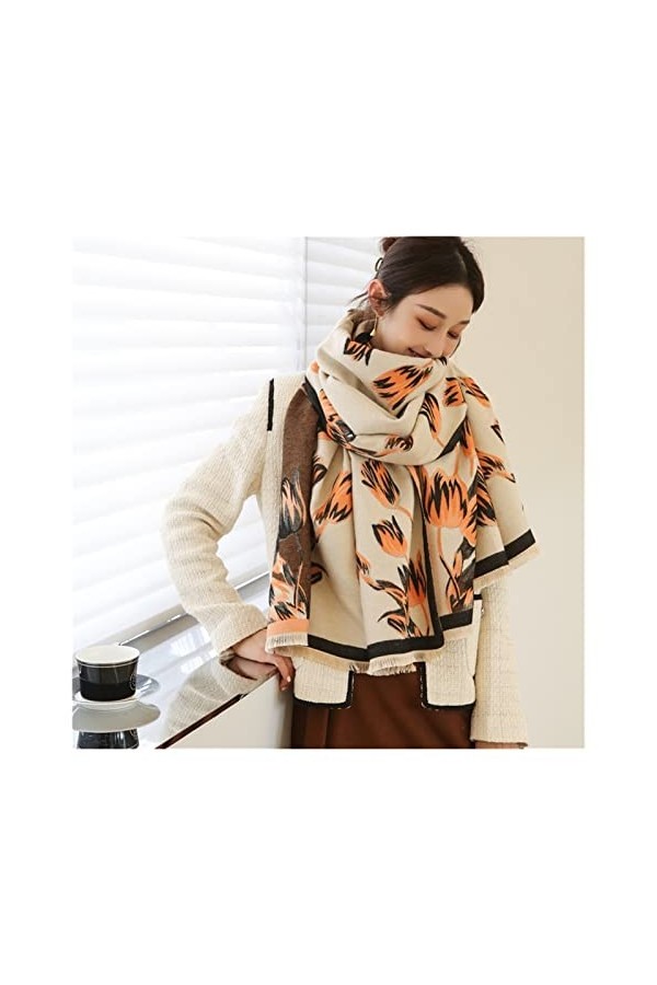 kerryshop Echarpe Femme Elegant Foulard d Hiver Floral for Femme Pashmina Châles Shalds Wraps Sold Epais Couverture Chaude é