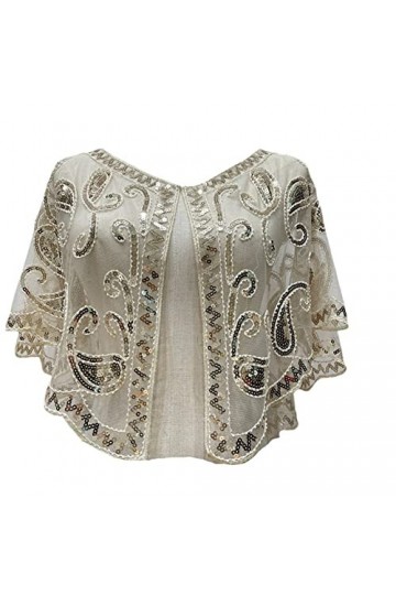 Youllyuu Capelet vintage à paillettes et perles pour mariage, soirée, années 1920, Argenté., taille unique