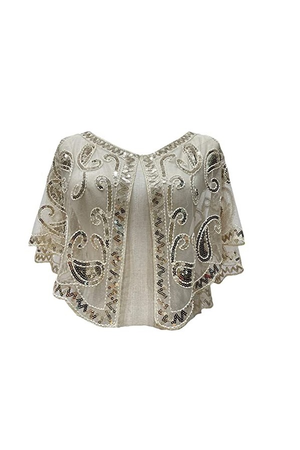 Youllyuu Capelet vintage à paillettes et perles pour mariage, soirée, années 1920, Argenté., taille unique