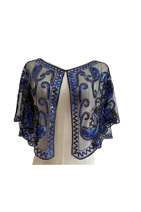 Youllyuu Capelet vintage à paillettes et perles pour mariage, soirée, années 1920, Argenté., taille unique