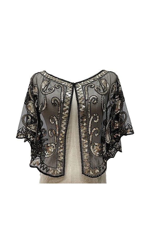 Youllyuu Capelet vintage à paillettes et perles pour mariage, soirée, années 1920, Argenté., taille unique