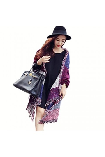 SUYGGCK Châle tendance pashmina pour femme - Écharpe épaisse chaude dhiver à carreaux réversible - Poncho chaud - Rouge viol