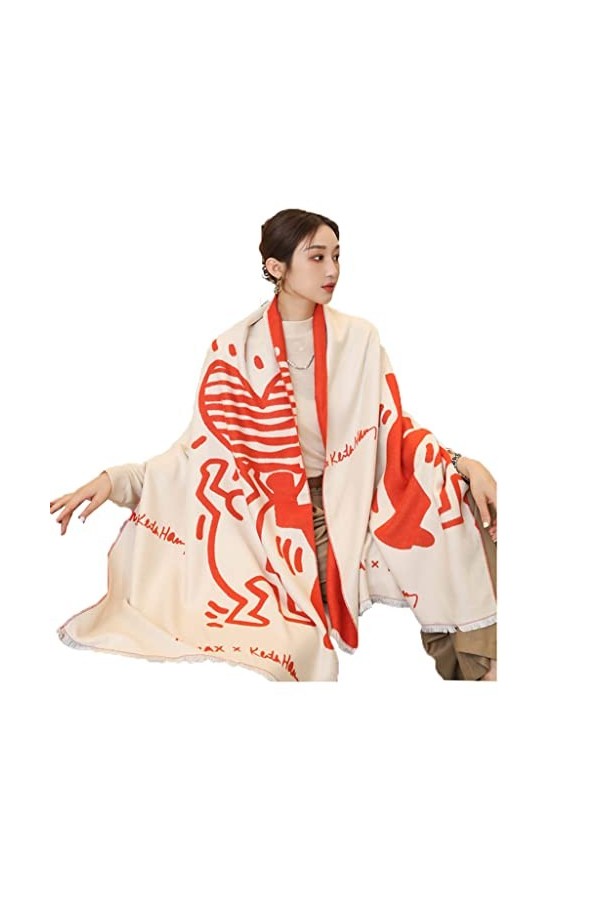 KAYNO Hiver Écharpe Femmes dessin animé impression Pashmina châles dame enveloppes épais chaud mode écharpe longue écharpe do