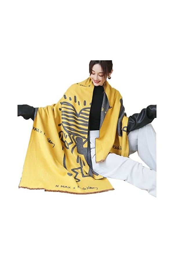 KAYNO Hiver Écharpe Femmes dessin animé impression Pashmina châles dame enveloppes épais chaud mode écharpe longue écharpe do