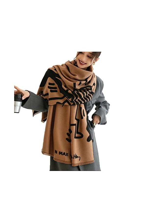 KAYNO Hiver Écharpe Femmes dessin animé impression Pashmina châles dame enveloppes épais chaud mode écharpe longue écharpe do