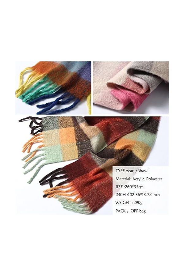 Écharpe Châle Écharpe à carreaux Fauche Hiver Pashmina Châles Châles Cachemire Épais Épaisse Dame Tassel Foulards chauds Écha