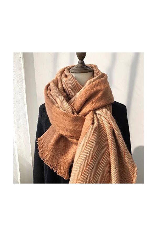 Secuos Nouvelle Écharpe dhiver en Cachemire Automne Hiver Femmes Coréen À Chevrons Écharpe Chaude Dame Doux Châles Jaune