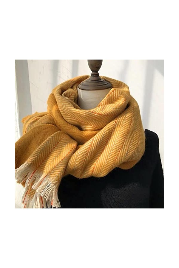 Secuos Écharpe en Cachemire dhiver Automne Hiver Femmes Coréen À Chevrons Écharpe Chaude Dame Châles Doux Kaki