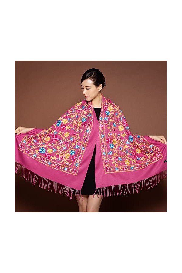 kerryshop Echarpe Femme Femmes Pashmina Broderie Flower Châles Spring Automne Printemps Hiver Soft Foulards avec Tassels Long