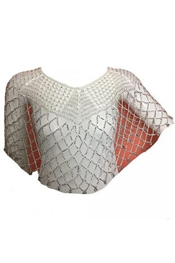 Youllyuu Châle de soirée années 1920 avec perles, blanc, taille unique