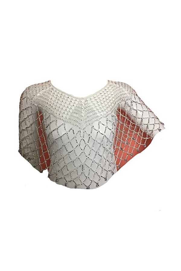 Youllyuu Châle de soirée années 1920 avec perles, blanc, taille unique