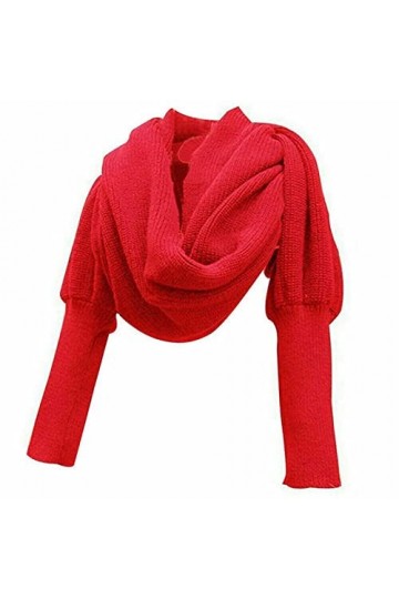 SERUMY Écharpes Tricotées Nouvelle Mode Femme Lady Tringed Pull Scarf-Red