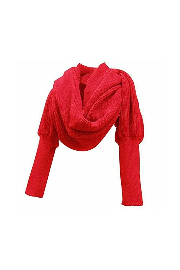 SERUMY Écharpes Tricotées Nouvelle Mode Femme Lady Tringed Pull Scarf-Red