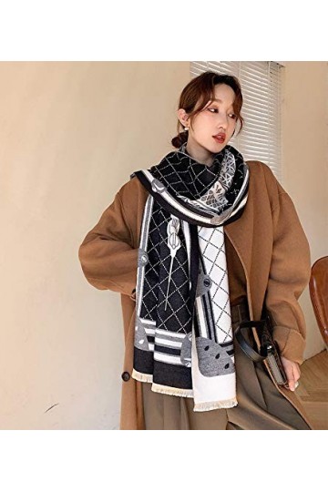 Foulard Echarpe Scarf Scarves Écharpe À Carreaux Noir De Luxe pour Femmes, Couverture Chaude Enveloppe Les Écharpes pour Femm