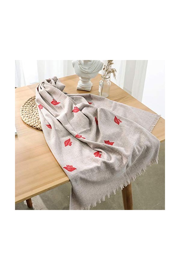 DMXYZZM Écharpe Écharpe Automne Et Hiver Femmes Sauvages Mode Broderie Lèvre Impression Col Fille Imitation Châle en Cachemir